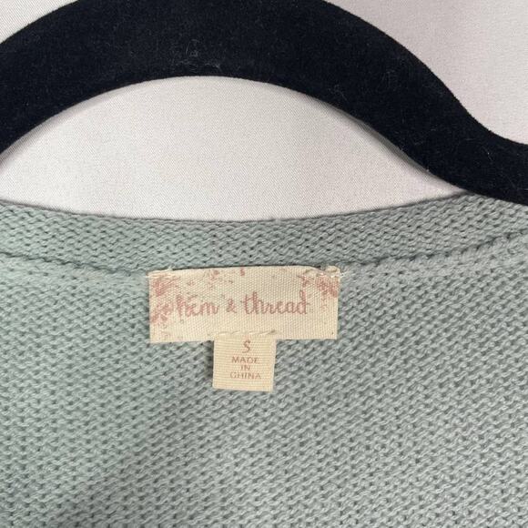 Hem & Thread S Seafoam Green Crew Neck Knit Sweater Cotton Blend Textured Stitch - Picture 5 of 7